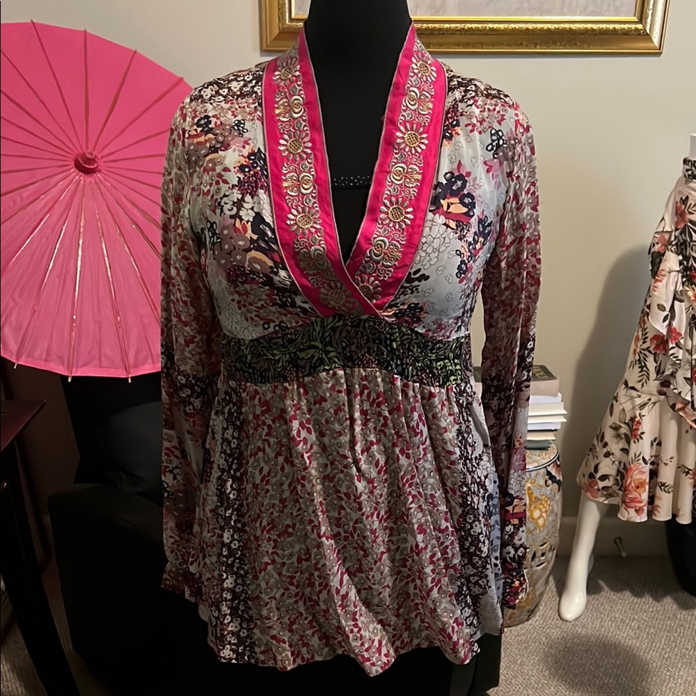 Floral Pink and Black Women's Top